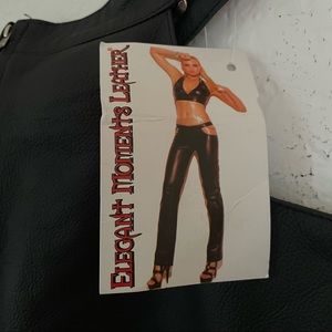 NWT XL Elegant Moment black leather pants with chains and hip cutout